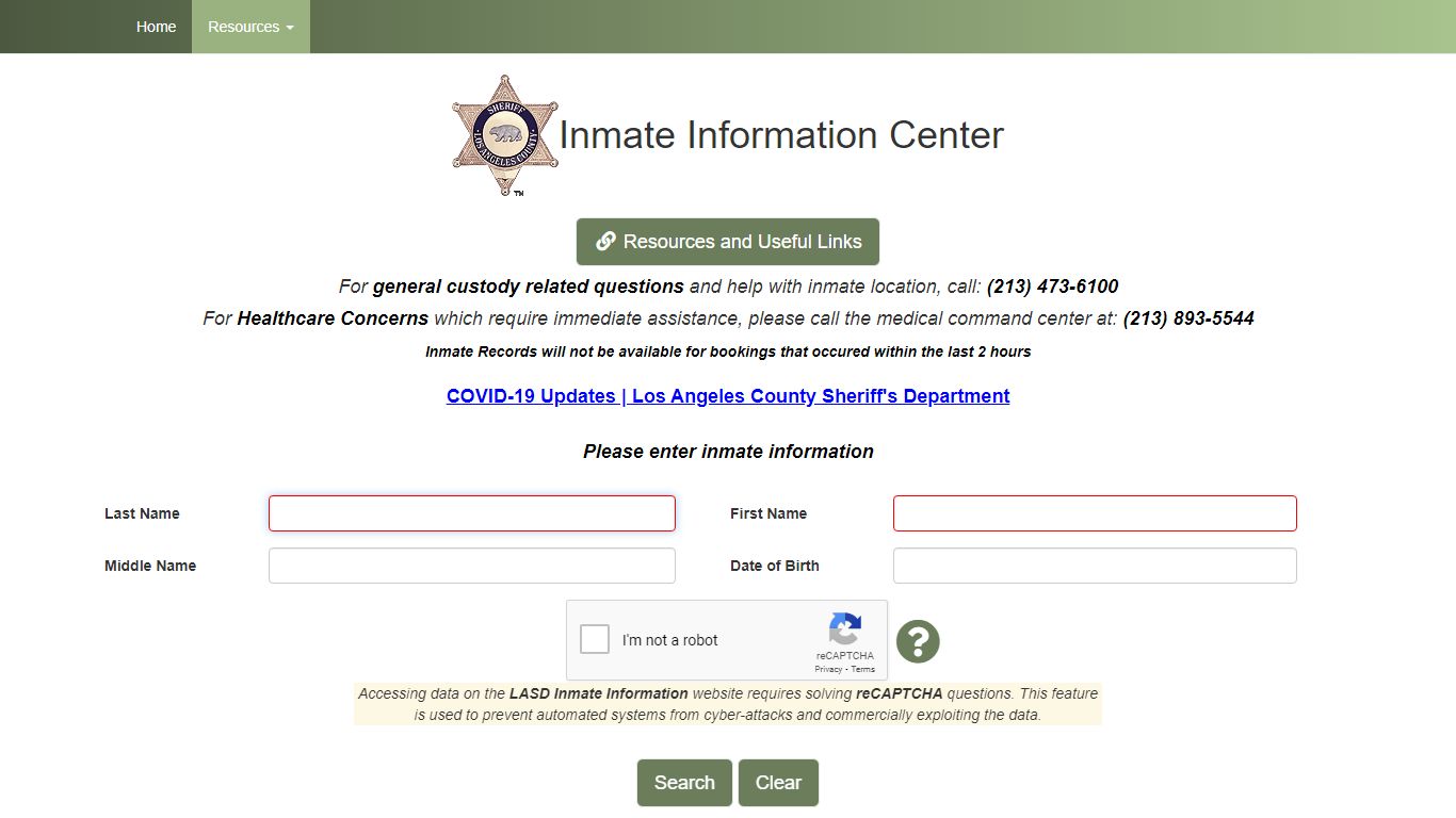 LASD Inmate Information Center - Inmate Search